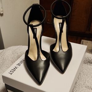 Nine West Black T-Strap Heels